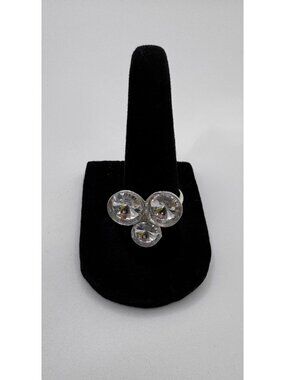 LBVYR Ravioli Crystal Ring Silver Tone Adjustable Size 8 Statement Cluster